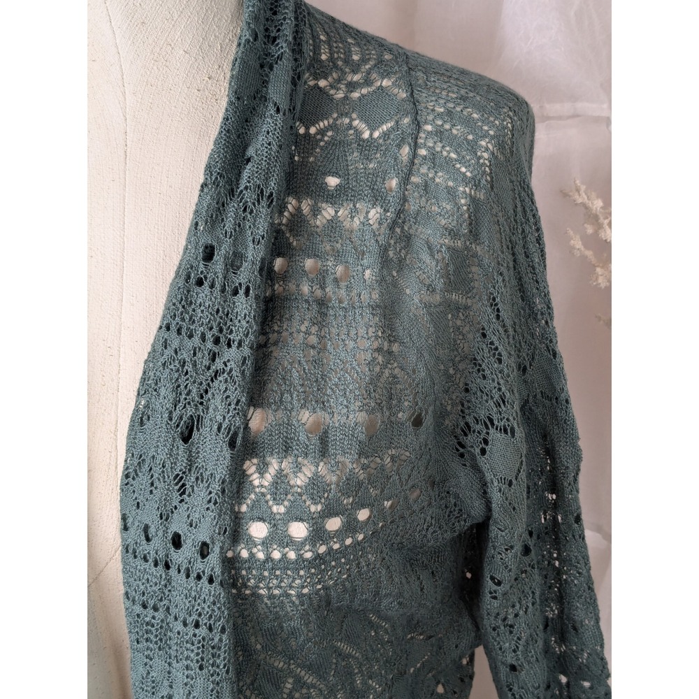 Peruvian Connection Green Crochet Open Bolero Cardigan Size M - Picture 3 of 13